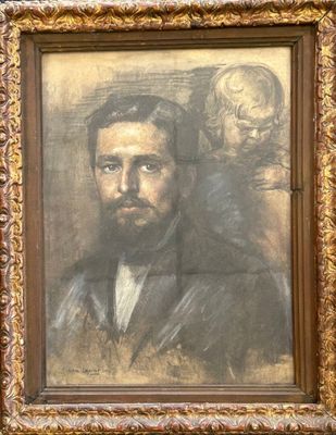 France LEPLAT (1895-1953) "Homme et Sculpture" Pastel encadr…