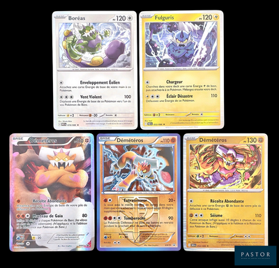 four different pokemon cards are shown on a black background