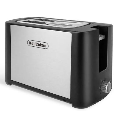 grille-pain noir et en acier inoxydable sur fond blanc