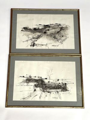 deux tableaux représentant un bateau et un bateau sur un fond blanc