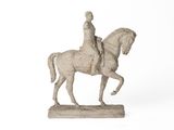 statue of a woman riding a horse on a white background