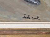 a painting of a bird sitting on a ledge