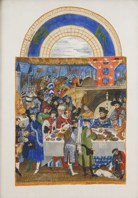 a painting of a group of people sitting around a table