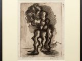 un dessin en noir et blanc représentant un homme tenant un enfant dans ses bras
