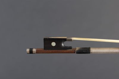 a close up of a violin bow with a wooden stick sticking out of it