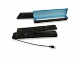 a black usb drive with a blue box on top of it