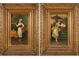 pair of 19th century oil paintings of women in a country setting
