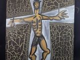 une photo d'un tableau représentant un homme sur une croix