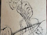 a drawing of a violin player on a piece of paper