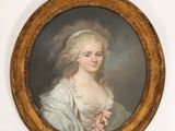 portrait d'une dame en robe blanche, dans un cadre doré