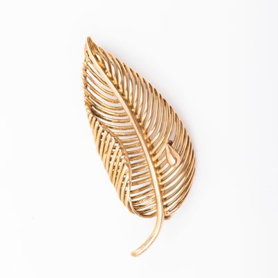 gold leaf brooch on a white background