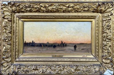 an image of a painting of a man walking in a field