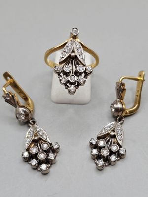 Bague OR et diamants, doigt 57, avec la paire de pendants or… - Photo 1