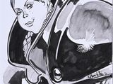 un dessin représentant une femme à moto, coiffée d'un casque