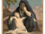 an oil painting of a woman holding a baby in her lap