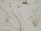 drawing of a dog and a cat in a field of grass