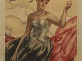 tableau représentant une femme en robe tenant un oiseau dans la main