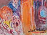 a painting of a group of people standing in front of a mirror