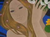 a painting of a woman holding a bouquet of flowers