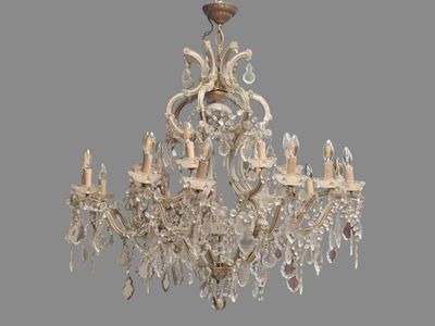 Important lustre cage en laiton, verre et cristal, à bras de… - Photo 1