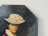 painting of a man wearing a hat with flowers on it