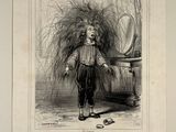 a drawing of a man with a large bush of grass on his head