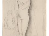 une image représentant le dessin d'une femme debout devant un miroir
