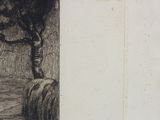 a drawing of a man sitting on a bench next to a tree