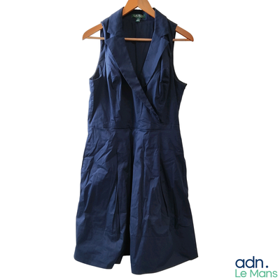 RALPH LAUREN – Robe en coton bleu marine – Taille 12 - Bon é…