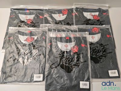 six sacs de t-shirts noirs ornés de roses rouges