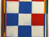 an image of a painting of a square with a red, white, blue, and yellow design
