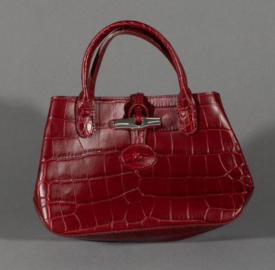an image of a red purse on a grey background