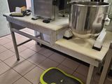an image of a kitchen with a mixer and a scale on the floor