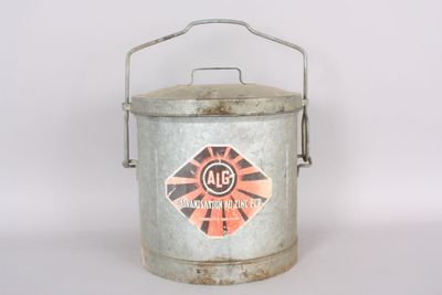 an old metal bucket with a handle on a white background