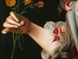 painting of a woman holding a bunch of flowers in her hand