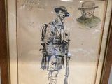 tableau représentant un homme coiffé d'un chapeau et vêtu d'un uniforme, tenant un fusil