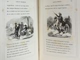 an open book with a picture of a man riding a horse