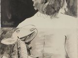 une image représentant le dessin d'un homme barbu tenant un chat