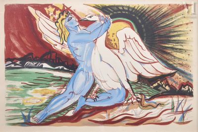 une image représentant un tableau d'une femme agenouillée sur une plage