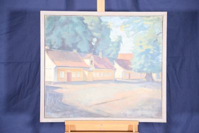 Ecole moderne Vue de village Huile sur toile signée et datée…