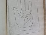 an open book with a drawing of a hand on it