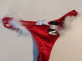un sous-vêtement rouge orné d'une plume blanche