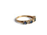 an image of a close up of a gold ring with blue stones