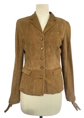 a woman ' s brown sued jacket on a mannequin mannequin
