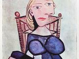tableau représentant une femme assise sur une chaise, une cigarette aux lèvres