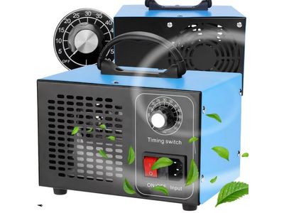 an image of a blue and black air conditioner with green leaves on it