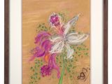 painting of a painting of a flower in a brown frame