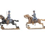 deux figurines représentant un homme à cheval et un homme à cheval