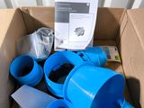a box with a bunch of blue items inside of it