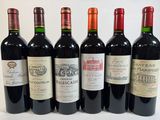 six bouteilles de vin sont alignées sur une surface blanche
